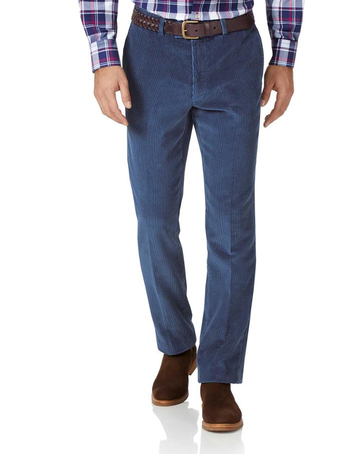  Airforce Blue Slim Fit Jumbo Corduroy Trousers Size W30 L30 By Charles Tyrwhitt