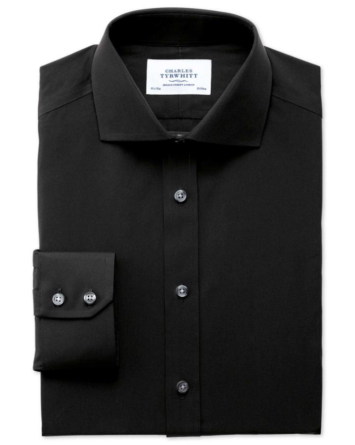 Charles Tyrwhitt Charles Tyrwhitt Extra Slim Fit Spread Collar Non-iron Black Cotton Dress Shirt Size 14.5/33