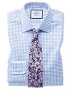  Classic Fit Egyptian Cotton Royal Oxford Sky Blue Check Dress Shirt Single Cuff Size 15.5/33 By Charles Tyrwhitt