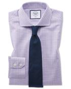  Slim Fit Non-iron Lilac Grid Check Oxford Stretch Cotton Dress Shirt Single Cuff Size 15/33 By Charles Tyrwhitt