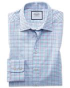  Slim Fit Egyptian Cotton Poplin Check Purple And Aqua Dress Shirt Single Cuff Size 14.5/33 By Charles Tyrwhitt