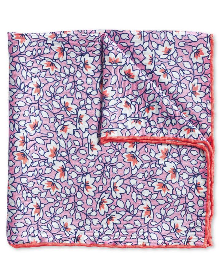  Pink And White Floral Print Silk Pocket Square By Charles Tyrwhitt