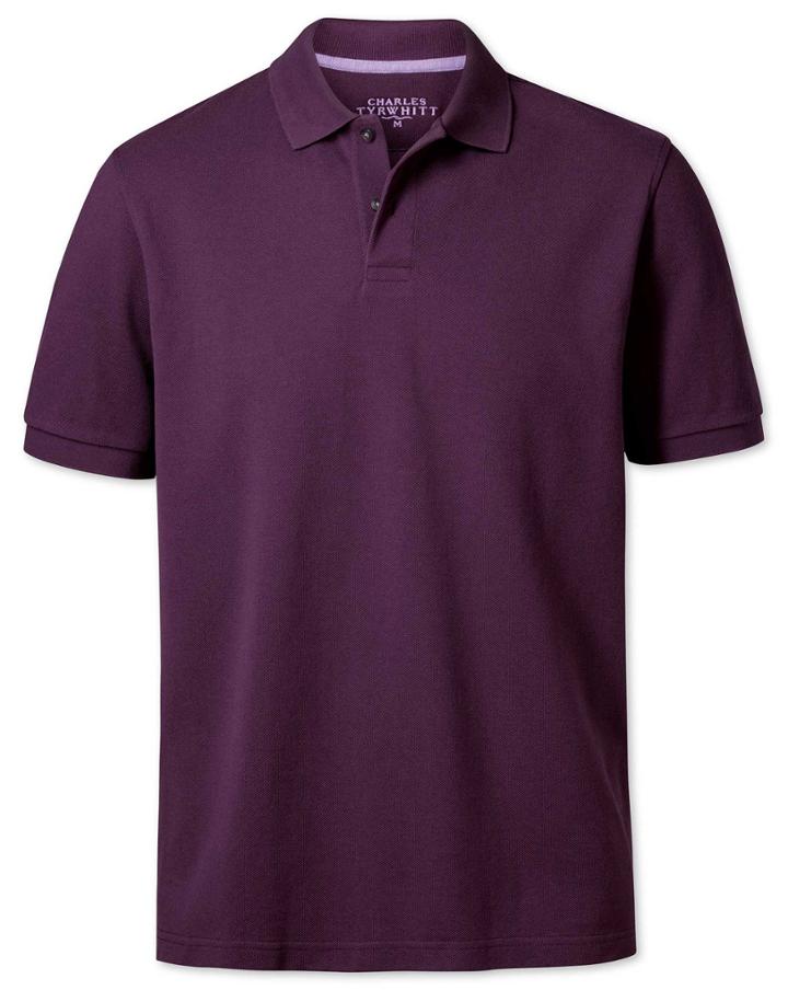  Plain Plum Pique Cotton Polo Size Large By Charles Tyrwhitt