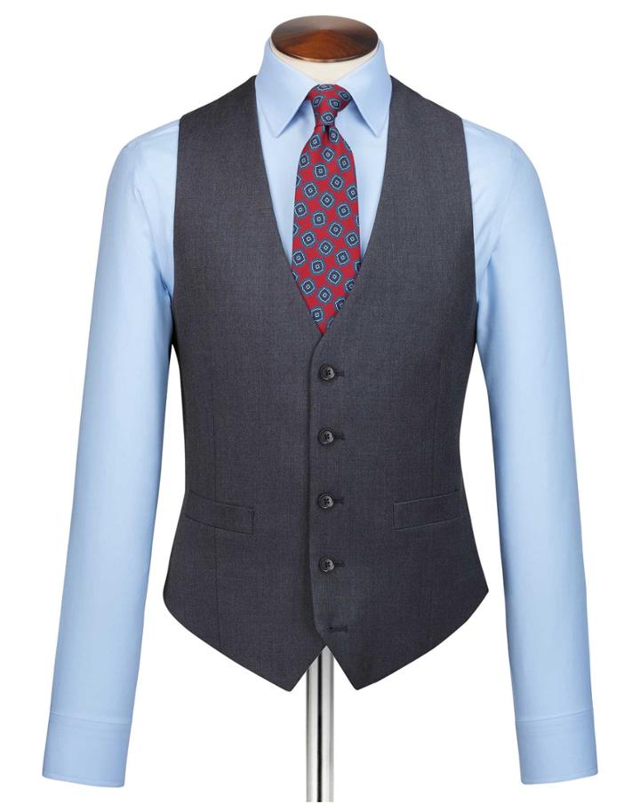  Steel Blue Adjustable Fit Twill Business Suit Wool Vest Size W38 By Charles Tyrwhitt