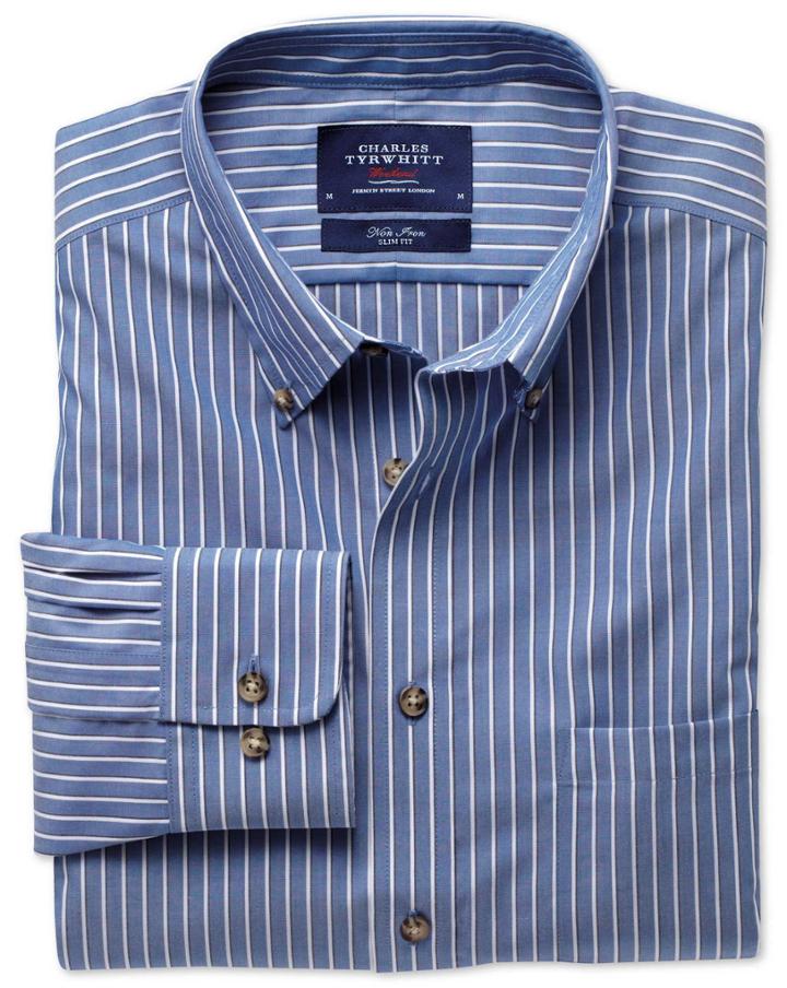 Charles Tyrwhitt Charles Tyrwhitt Classic Fit Non-iron Poplin Stripe Blue And White Shirt