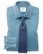  Slim Fit Non-iron Teal Arrow Weave Cotton Dress Shirt French Cuff Size 15/34 By Charles Tyrwhitt
