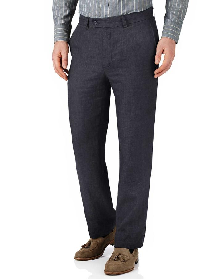 Charles Tyrwhitt Charles Tyrwhitt Navy Classic Fit Linen Tailored Pants Size W32 L30