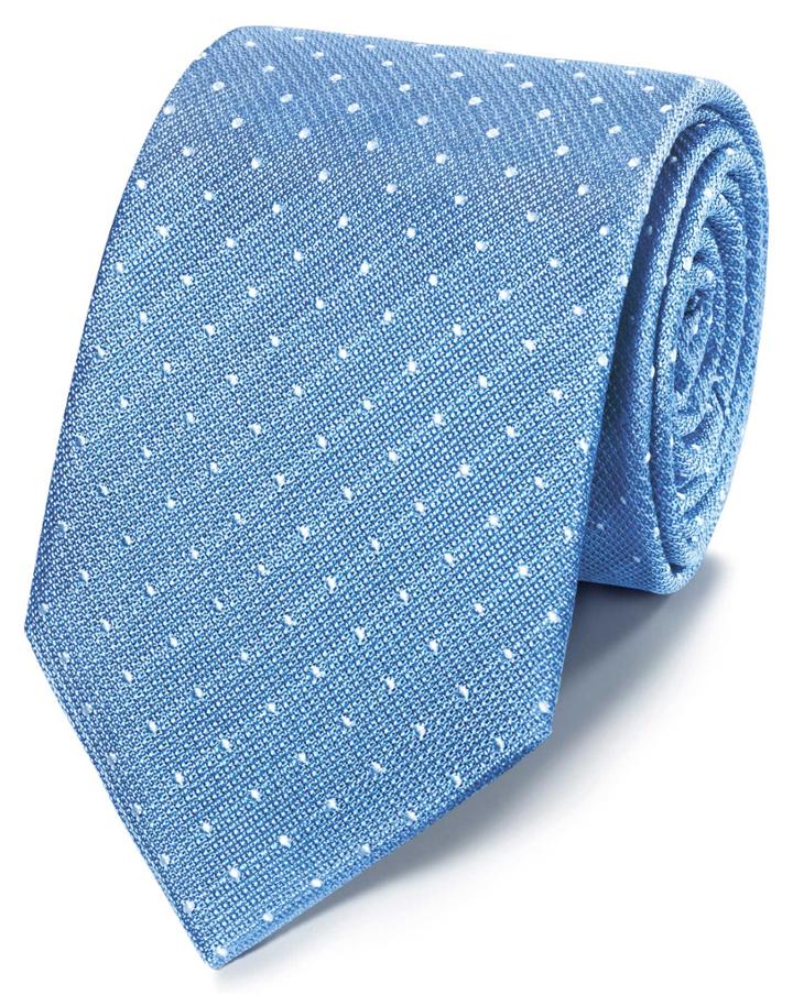  Sky And White Classic Stain Resistant Textured Spot Silk Tie By Charles Tyrwhitt