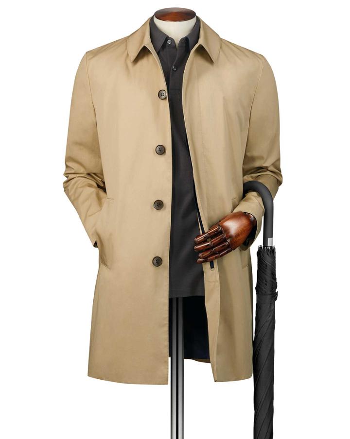  Stone Cotton Raincotton Coat Size 38 By Charles Tyrwhitt
