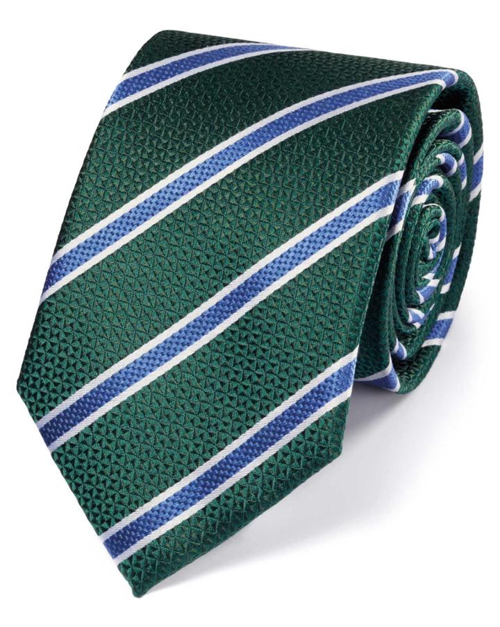 Charles Tyrwhitt Charles Tyrwhitt Green And Blue Silk Textured Stripe Classic Tie