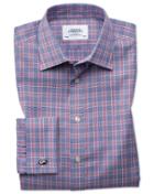 Charles Tyrwhitt Slim Fit Non-iron Prince Of Wales Berry And Navy Blue Cotton Dress Shirt French Cuff Size 14.5/33 By Charles Tyrwhitt