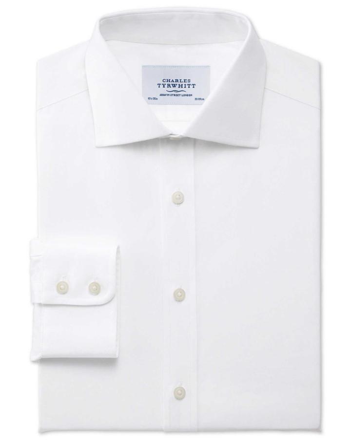 Charles Tyrwhitt Charles Tyrwhitt Extra Slim Fit Semi-spread Collar Stretch White Cotton Dress Shirt Size 16/38