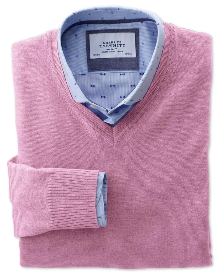 Charles Tyrwhitt Charles Tyrwhitt Light Pink Merino Wool V-neck Sweater Size Large