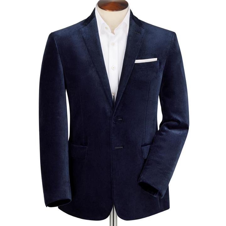 Charles Tyrwhitt Charles Tyrwhitt Midnight Slim Fit Blue Velvet Cotton Jacket Size 42