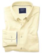  Slim Fit Button-down Washed Oxford Plain Light Yellow Cotton Casual Shirt Single Cuff Size Large By Charles Tyrwhitt