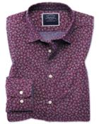  Classic Fit Leaf Print Berry Chambray Cotton Casual Shirt Single Cuff Size Large By Charles Tyrwhitt