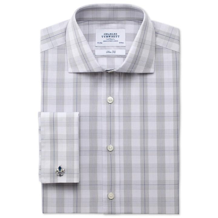 Charles Tyrwhitt Charles Tyrwhitt Grey Prince Of Wales Check Semi-spread Slim Fit Shirt (14.5 - 33)