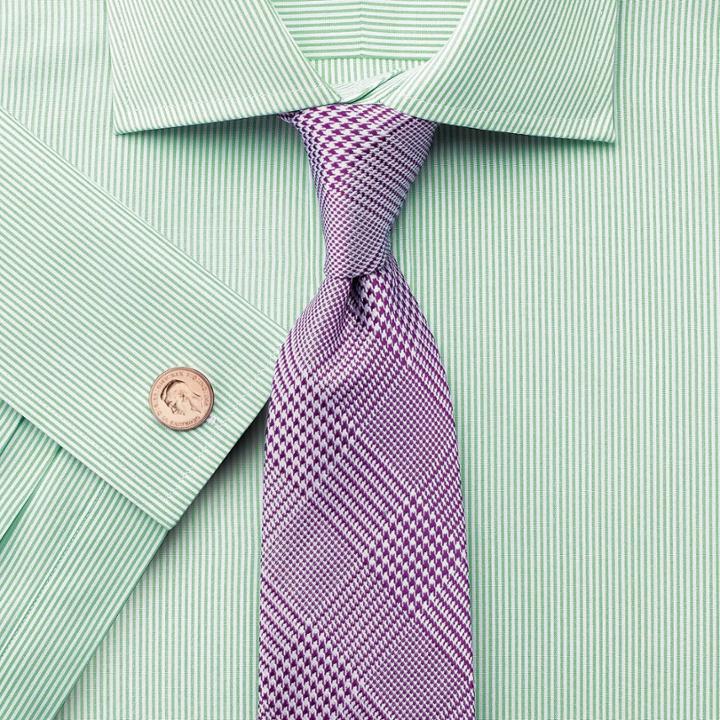Charles Tyrwhitt Charles Tyrwhitt Classic Fit Semi-spread Collar Egyptian Cotton Bengal Stripe Green Dress Shirt Size 15.5/32
