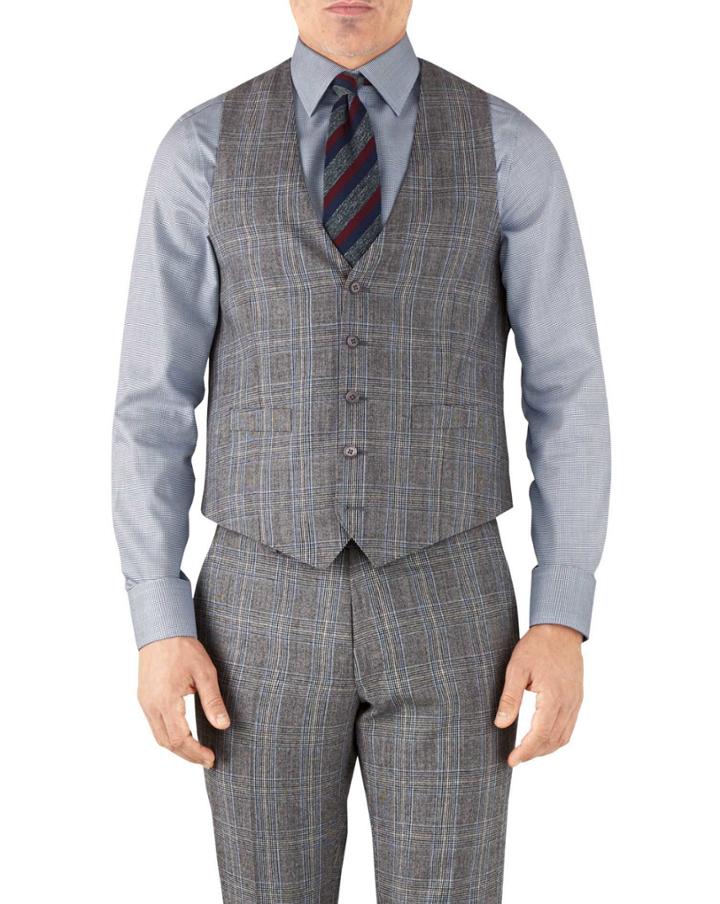 Charles Tyrwhitt Silver Prince Of Wales Adjustable Fit Flannel Business Suit Wool Vest Size W48 By Charles Tyrwhitt