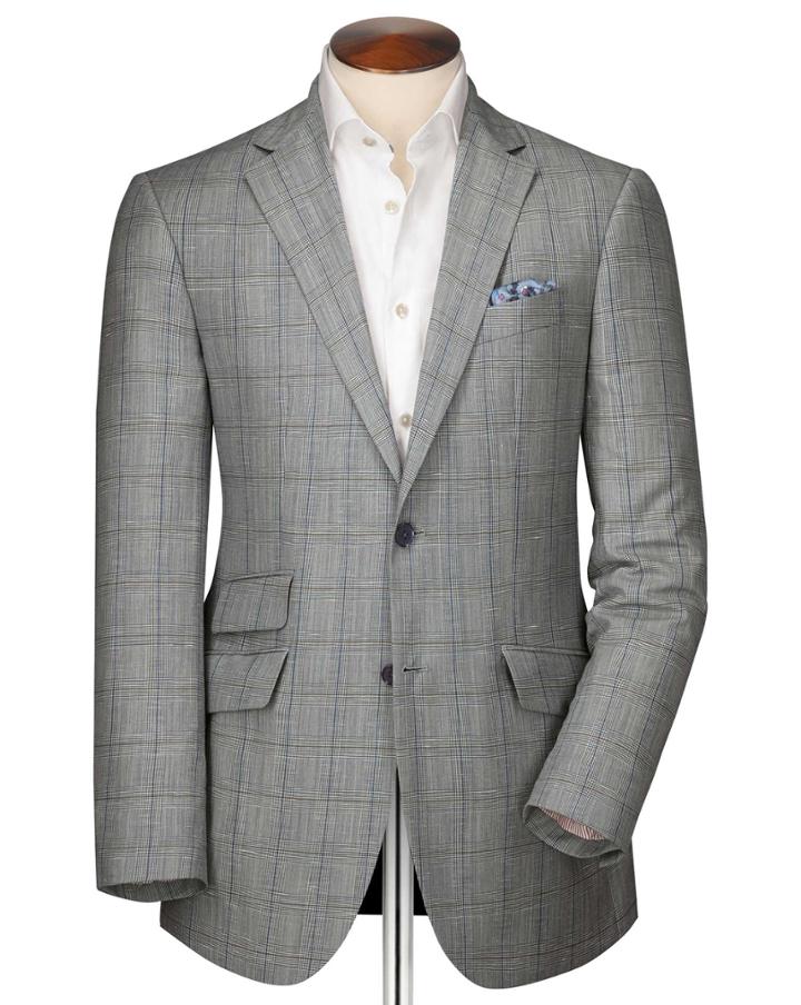 Charles Tyrwhitt Slim Fit Blue Checkered Linen Mix Linen Jacket Size 36 By Charles Tyrwhitt