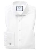  Extra Slim Fit Spread Collar Non-iron Herringbone White Cotton Dress Shirt Single Cuff Size 14.5/32 By Charles Tyrwhitt
