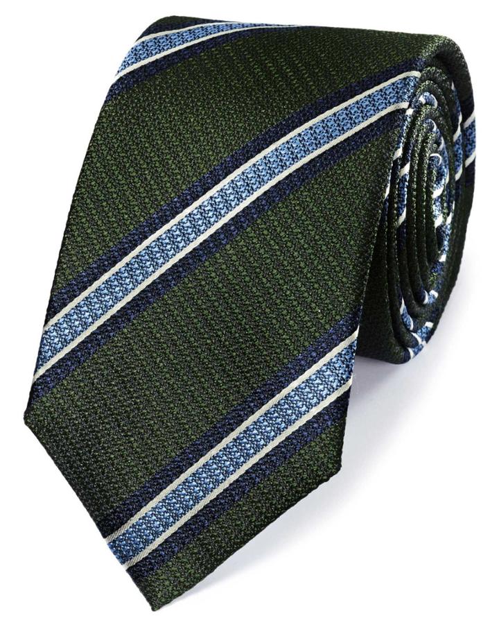 Charles Tyrwhitt Green And Sky Silk Textured Stripe Classic Tie By Charles Tyrwhitt