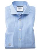 Charles Tyrwhitt Extra Slim Fit Spread Collar Non-iron Bengal Stripe Sky Blue Cotton Dress Shirt French Cuff Size 14.5/32 By Charles Tyrwhitt