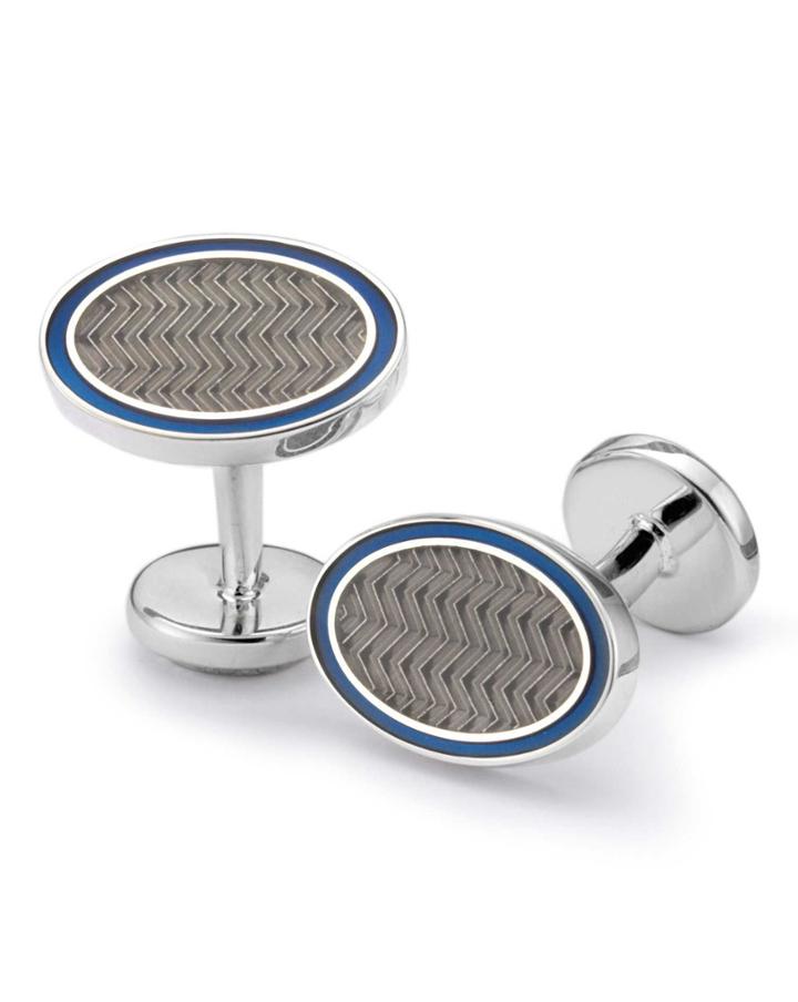 Charles Tyrwhitt Charles Tyrwhitt Grey Wave Oval Enamel Cuff Links