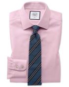  Classic Fit Non-iron Pink Arrow Weave Cotton Dress Shirt Single Cuff Size 16/33 By Charles Tyrwhitt