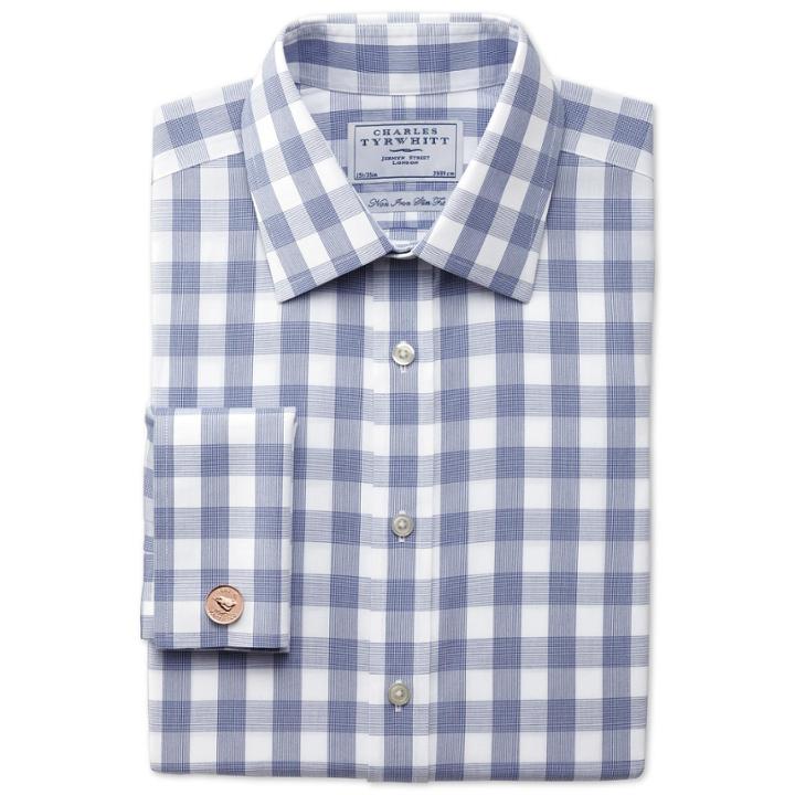 Charles Tyrwhitt Charles Tyrwhitt Navy Large Gingham Check Non-iron Slim Fit Shirt (14.5 - 33)