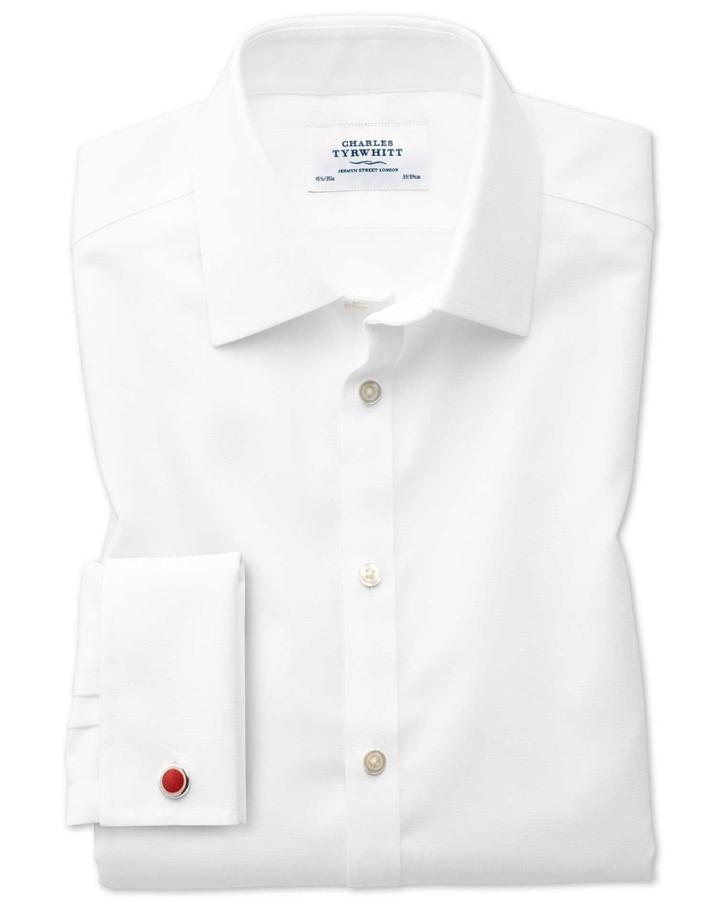 Charles Tyrwhitt Extra Slim Fit Non-iron Square Weave White Cotton Dress Casual Shirt Single Cuff Size 14.5/32 By Charles Tyrwhitt
