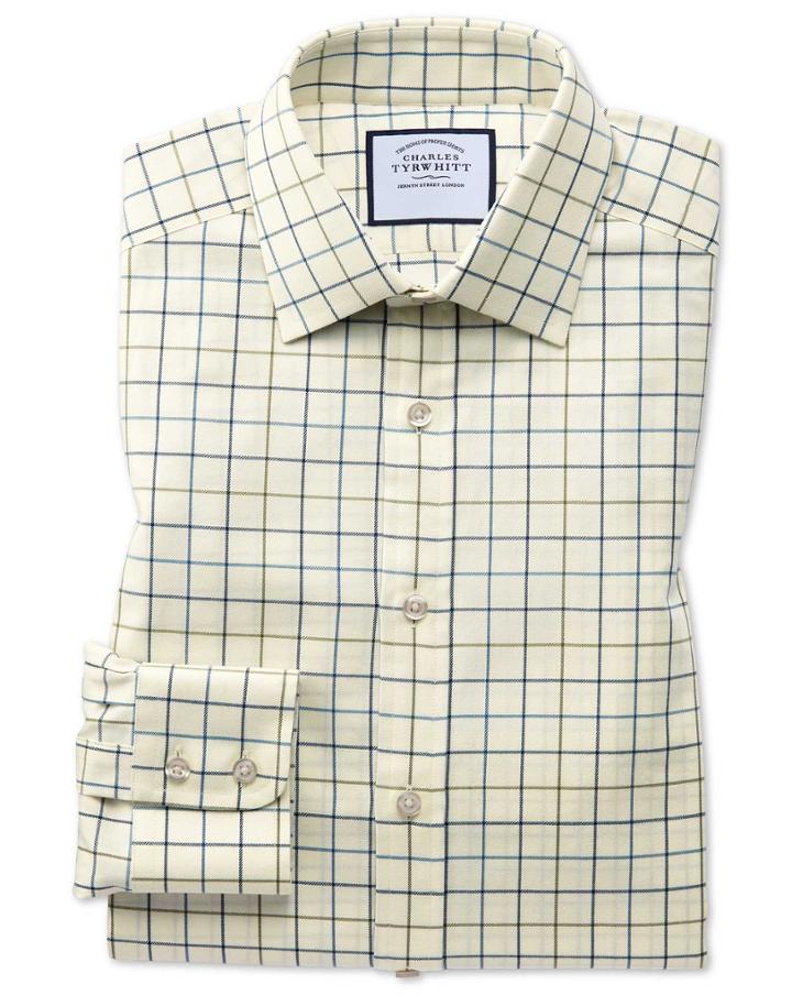  Classic Fit Navy And Green Tattersall Country Check Cotton Dress Shirt Single Cuff Size 15.5/34 By Charles Tyrwhitt