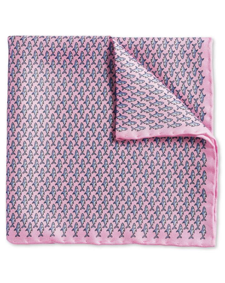  Light Pink Shark Print Silk Pocket Square By Charles Tyrwhitt