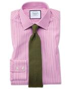  Classic Fit Bengal Stripe Pink Cotton Dress Shirt Single Cuff Size 15.5/33 By Charles Tyrwhitt