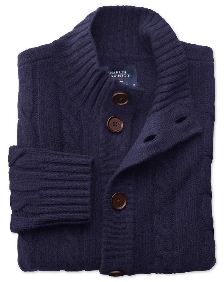 Charles Tyrwhitt Navy Lambswool Cable Cardigan Size Medium By Charles Tyrwhitt