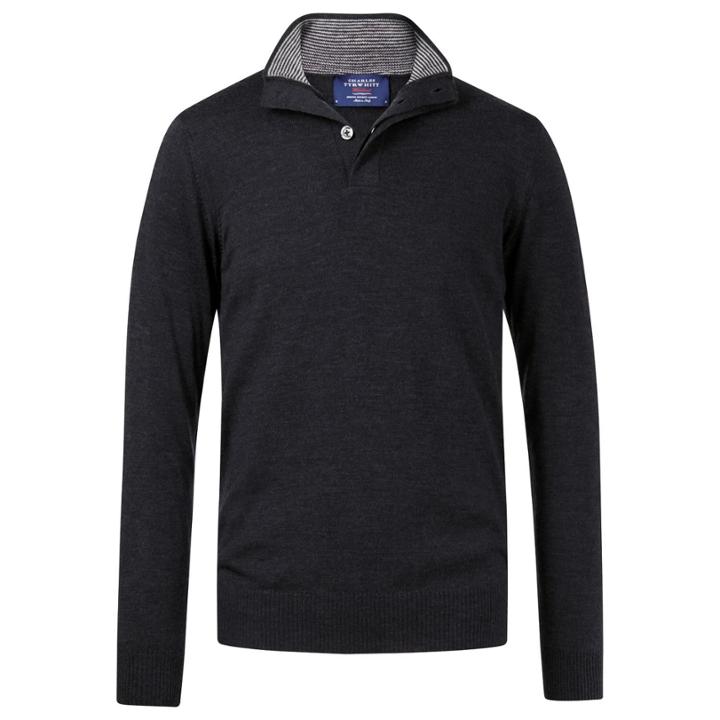 Charles Tyrwhitt Charles Tyrwhitt Charcoal Merino Button Neck Sweater (l)
