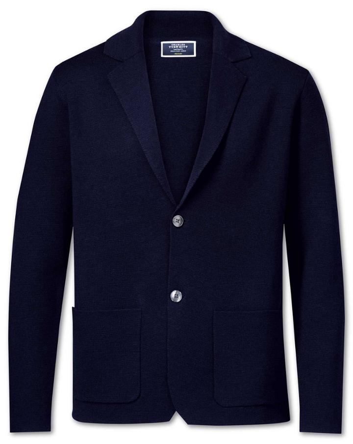  Navy Merino Wool 100percent Merino Wool Blazer Size Large By Charles Tyrwhitt