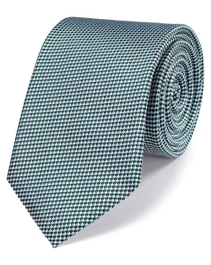 Charles Tyrwhitt Charles Tyrwhitt Green And White Silk Classic Check Tie