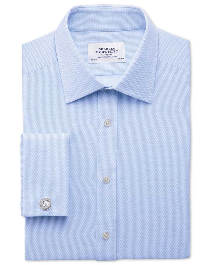 Charles Tyrwhitt Charles Tyrwhitt Extra Slim Fit Egyptian Cotton Diamond Texture Sky Blue Dress Shirt Size 14.5/32