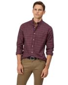  Slim Fit Soft Washed Non-iron Twill Berry Grid Check Cotton Casual Shirt Single Cuff Size Small By Charles Tyrwhitt