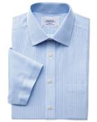 Charles Tyrwhitt Charles Tyrwhitt Slim Fit Non-iron Short Sleeve Bengal Stripe Sky Blue Cotton Dress Shirt Size 14.5/short