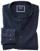  Slim Fit Navy Collarless Cotton Casual Shirt Single Cuff Size Large By Charles Tyrwhitt