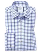 Charles Tyrwhitt Slim Fit Non-iron Twill Grid Check Royal Blue Cotton Dress Shirt Single Cuff Size 14.5/33 By Charles Tyrwhitt