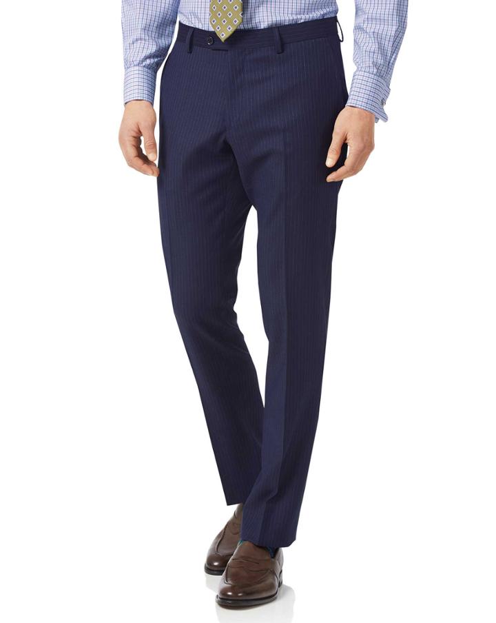  Blue Slim Fit Twill Stripe Business Suit Wool Pants Size W30 L38 By Charles Tyrwhitt