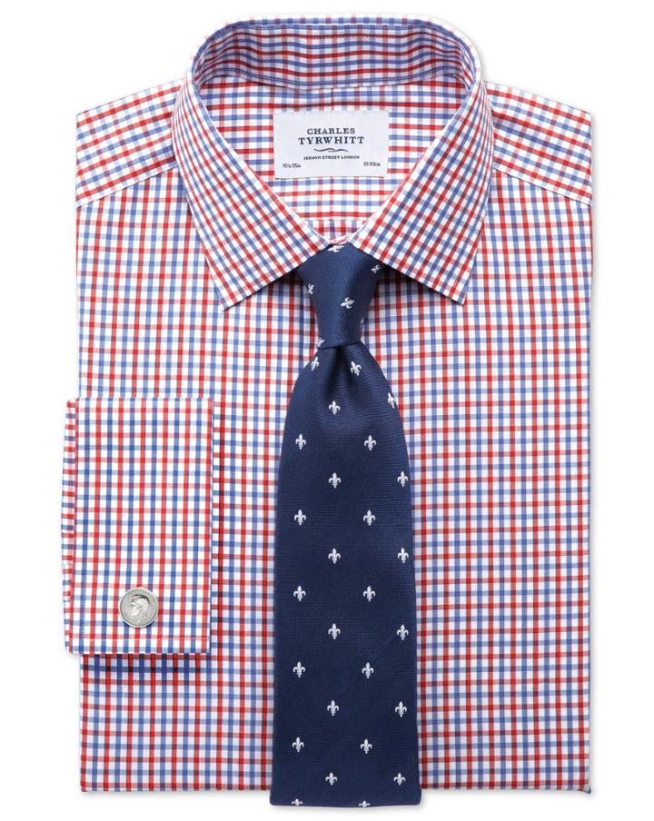 Charles Tyrwhitt Charles Tyrwhitt Classic Fit Check Red & Blue Cotton Dress Shirt Size 15/33