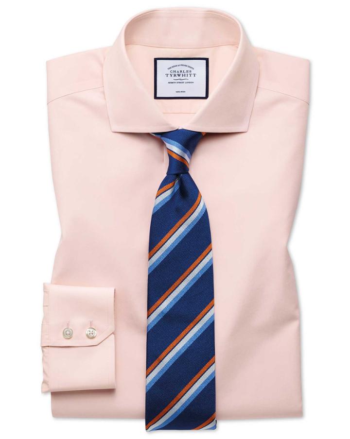  Classic Fit Non-iron Tyrwhitt Cool Poplin Peach Cotton Dress Shirt Single Cuff Size 15.5/34 By Charles Tyrwhitt