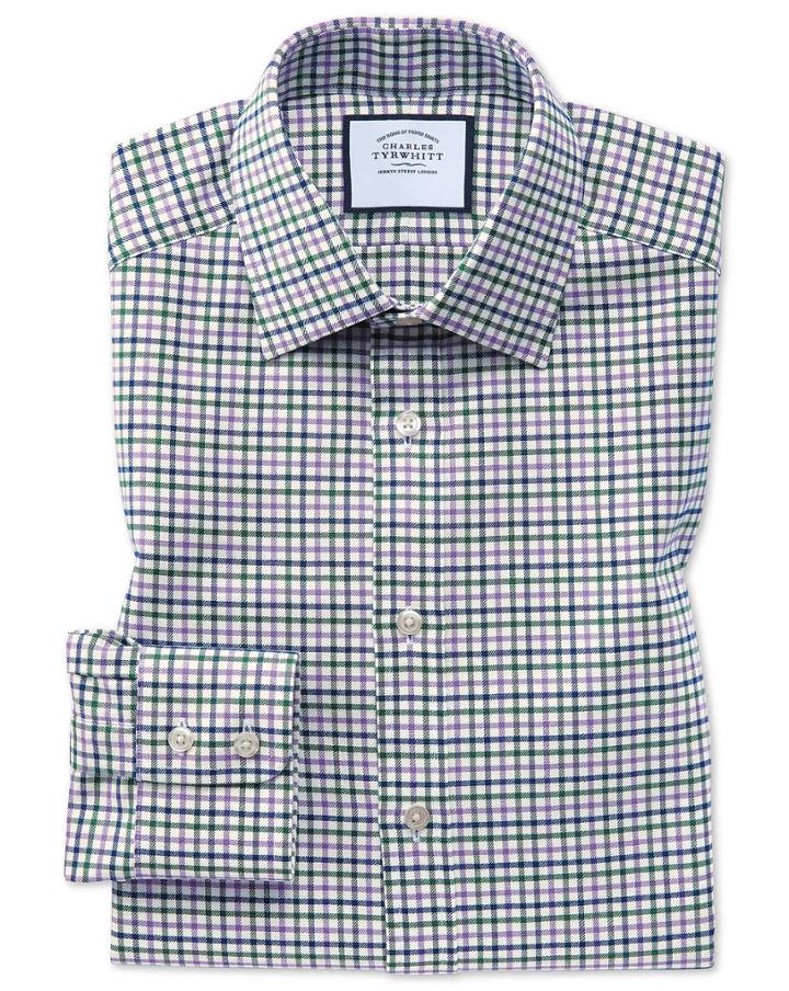  Slim Fit Purple And Green Country Check Cotton Dress Shirt Single Cuff Size 15/33 By Charles Tyrwhitt