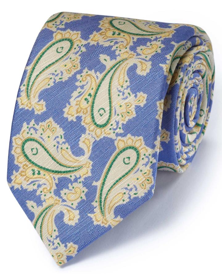 Charles Tyrwhitt Blue Cotton Mix Printed Paisley Italian Luxury Tie By Charles Tyrwhitt