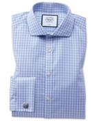  Extra Slim Fit Non-iron Twill Gingham Sky Blue Cotton Dress Shirt Single Cuff Size 14.5/32 By Charles Tyrwhitt