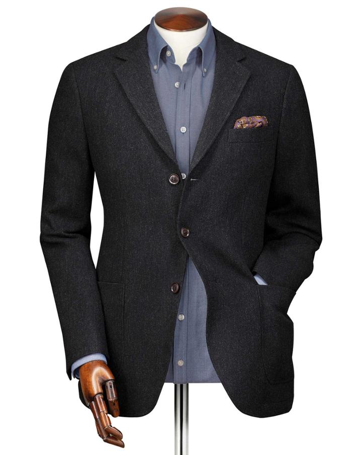  Slim Fit Charcoal Textured Wool Wool Jacket Size 38 By Charles Tyrwhitt
